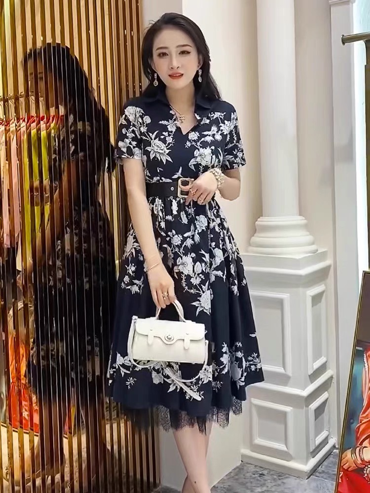 ĐẦM LỤA HOA KÈM NỊT CAO CẤP